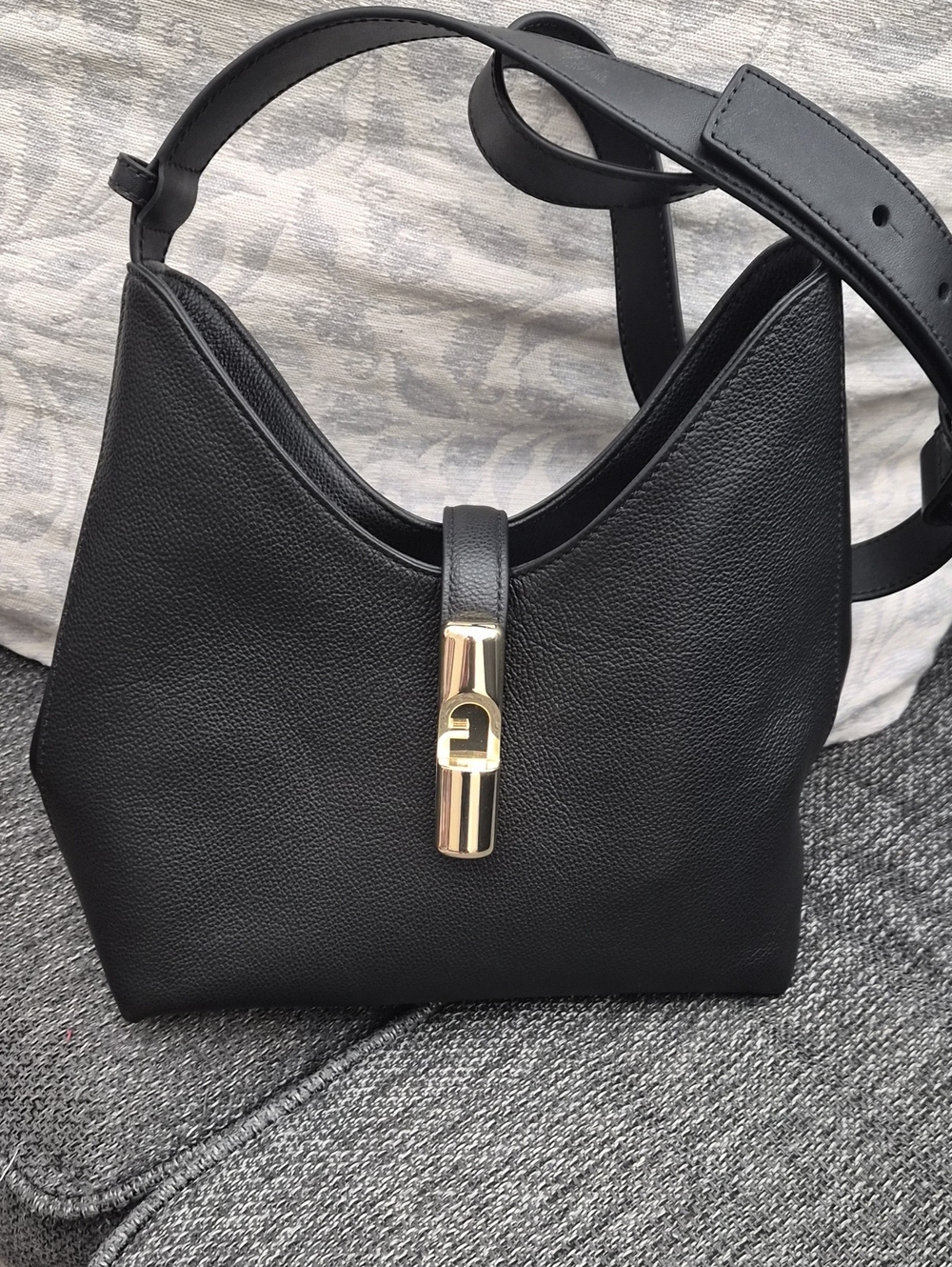 Furla Black Leather Shoulder Bag with Gold Accent - Picture 6 of 11